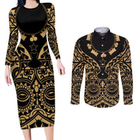 Austral Islands Couples Matching Long Sleeve Bodycon Dress and Long Sleeve Button Shirt Tuhaa Pae Penu Stars Necklace Gold LT14 Gold - Polynesian Pride