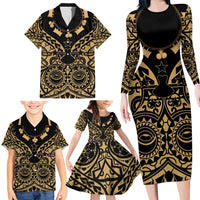 Austral Islands Family Matching Long Sleeve Bodycon Dress and Hawaiian Shirt Tuhaa Pae Penu Stars Necklace Gold LT14 - Polynesian Pride