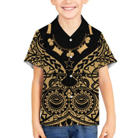 Austral Islands Family Matching Off The Shoulder Long Sleeve Dress and Hawaiian Shirt Tuhaa Pae Penu Stars Necklace Gold LT14 Son's Shirt Gold - Polynesian Pride