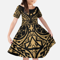 Austral Islands Kid Short Sleeve Dress Tuhaa Pae Penu Stars Necklace Gold LT14 KID Gold - Polynesian Pride