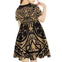 Austral Islands Kid Short Sleeve Dress Tuhaa Pae Penu Stars Necklace Gold LT14 - Polynesian Pride