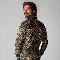 Austral Islands Long Sleeve Polo Shirt Tuhaa Pae Penu Stars Necklace Gold - Polynesian Pride