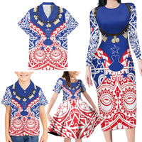 Austral Islands Family Matching Long Sleeve Bodycon Dress and Hawaiian Shirt Tuhaa Pae Penu Stars Necklace Red LT14 - Polynesian Pride
