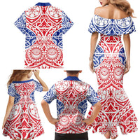 Austral Islands Family Matching Mermaid Dress and Hawaiian Shirt Tuhaa Pae Penu Stars Necklace Red LT14 - Polynesian Pride