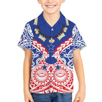 Austral Islands Family Matching Off The Shoulder Long Sleeve Dress and Hawaiian Shirt Tuhaa Pae Penu Stars Necklace Red LT14 Son's Shirt Red - Polynesian Pride