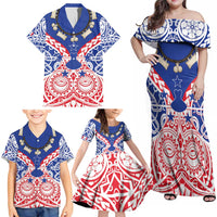 Austral Islands Family Matching Off Shoulder Maxi Dress and Hawaiian Shirt Tuhaa Pae Penu Stars Necklace Red LT14 - Polynesian Pride