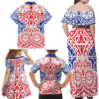 Austral Islands Family Matching Off Shoulder Maxi Dress and Hawaiian Shirt Tuhaa Pae Penu Stars Necklace Red LT14 - Polynesian Pride