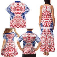 Austral Islands Family Matching Tank Maxi Dress and Hawaiian Shirt Tuhaa Pae Penu Stars Necklace Red LT14 - Polynesian Pride