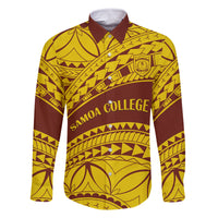 Personalised Samoa College Family Matching Summer Maxi Dress and Hawaiian Shirt Samoan Pattern LT14 Dad's Shirt - Long Sleeve Gold - Polynesian Pride