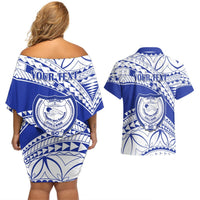 Personalised Samoa Safata College Couples Matching Off Shoulder Short Dress and Hawaiian Shirt Samoan Pattern LT14 - Polynesian Pride