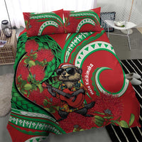 Mele Kalikimaka Hawaii Bedding Set Mongoose Santa With Ohia Lehua LT14 - Polynesian Pride