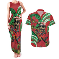 Mele Kalikimaka Hawaii Couples Matching Tank Maxi Dress and Hawaiian Shirt Mongoose Santa With Ohia Lehua