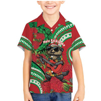 Mele Kalikimaka Hawaii Family Matching Mermaid Dress and Hawaiian Shirt Mongoose Santa With Ohia Lehua LT14 Son's Shirt Red - Polynesian Pride