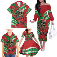 Mele Kalikimaka Hawaii Family Matching Off The Shoulder Long Sleeve Dress and Hawaiian Shirt Mongoose Santa With Ohia Lehua LT14 - Polynesian Pride
