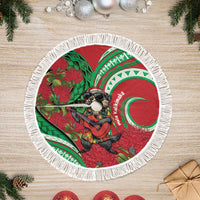 Mele Kalikimaka Hawaii Tree Skirt Mongoose Santa With Ohia Lehua LT14 Fringed Red - Polynesian Pride