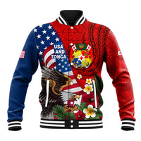 United States And Tonga Baseball Jacket USA Flag Eagle Mix Tongan Coat Of Arms Ngatu Pattern LT14 Unisex Blue - Polynesian Pride