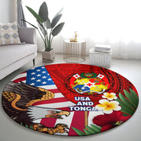 United States And Tonga Round Carpet USA Flag Eagle Mix Tongan Coat Of Arms Ngatu Pattern LT14 - Polynesian Pride