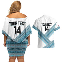 Custom Fiji Tapa Rugby 2025 Couples Matching Off Shoulder Short Dress and Hawaiian Shirt Go Champions Fijiana LT14 - Polynesian Pride