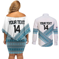 Custom Fiji Tapa Rugby 2025 Couples Matching Off Shoulder Short Dress and Long Sleeve Button Shirt Go Champions Fijiana LT14 - Polynesian Pride