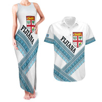 Custom Fiji Tapa Rugby 2025 Couples Matching Tank Maxi Dress and Hawaiian Shirt Go Champions Fijiana LT14 White - Polynesian Pride