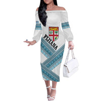 Custom Fiji Tapa Rugby 2025 Family Matching Off The Shoulder Long Sleeve Dress and Hawaiian Shirt Go Champions Fijiana LT14 Mom's Dress White - Polynesian Pride