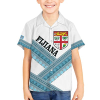 Custom Fiji Tapa Rugby 2025 Family Matching Tank Maxi Dress and Hawaiian Shirt Go Champions Fijiana LT14 Son's Shirt White - Polynesian Pride