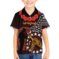 Cook Islands ANZAC Day Family Matching Long Sleeve Bodycon Dress and Hawaiian Shirt Poppies With Sea Turtle LT14 Son's Shirt Red - Polynesian Pride