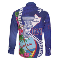 Biba Guam Liberation Day Family Matching Off The Shoulder Long Sleeve Dress and Hawaiian Shirt Tano y Chamoru Latte Stone Blue