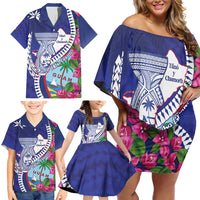 Biba Guam Liberation Day Family Matching Off Shoulder Short Dress and Hawaiian Shirt Tano y Chamoru Latte Stone Blue LT14 - Polynesian Pride