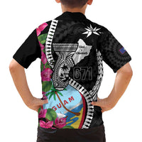 Biba Guam Liberation Day Family Matching Long Sleeve Bodycon Dress and Hawaiian Shirt Tano y Chamoru Latte Stone Black LT14 - Polynesian Pride