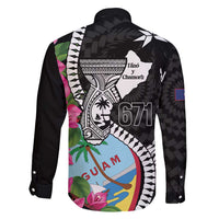 Biba Guam Liberation Day Family Matching Off Shoulder Short Dress and Hawaiian Shirt Tano y Chamoru Latte Stone Black