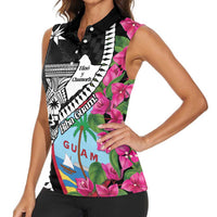 Biba Guam Liberation Day Women Sleeveless Polo Shirt Tano y Chamoru Latte Stone Black