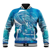 Kuri Dog Waka New Zealand Matariki Baseball Jacket Ocean Sharks Maori Tattoo