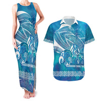 Kuri Dog Waka New Zealand Matariki Couples Matching Tank Maxi Dress and Hawaiian Shirt Ocean Sharks Maori Tattoo LT14 Blue - Polynesian Pride