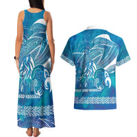 Kuri Dog Waka New Zealand Matariki Couples Matching Tank Maxi Dress and Hawaiian Shirt Ocean Sharks Maori Tattoo LT14 - Polynesian Pride
