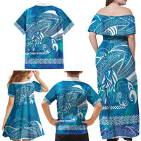 Kuri Dog Waka New Zealand Matariki Family Matching Off Shoulder Maxi Dress and Hawaiian Shirt Ocean Sharks Maori Tattoo LT14 - Polynesian Pride
