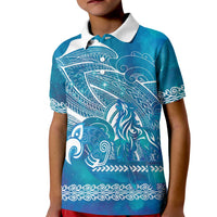 Kuri Dog Waka New Zealand Matariki Kid Polo Shirt Ocean Sharks Maori Tattoo LT14 Kid Blue - Polynesian Pride