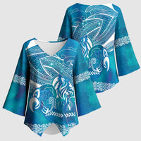 Kuri Dog Waka New Zealand Matariki Kimono Sleeve Blouse Ocean Sharks Maori Tattoo LT14 - Polynesian Pride