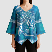 Kuri Dog Waka New Zealand Matariki Kimono Sleeve Blouse Ocean Sharks Maori Tattoo LT14 - Polynesian Pride