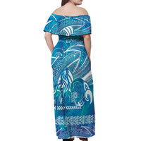 Kuri Dog Waka New Zealand Matariki Off Shoulder Maxi Dress Ocean Sharks Maori Tattoo LT14 - Polynesian Pride