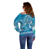 Kuri Dog Waka New Zealand Matariki Off Shoulder Sweater Ocean Sharks Maori Tattoo