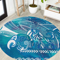 Kuri Dog Waka New Zealand Matariki Round Carpet Ocean Sharks Maori Tattoo