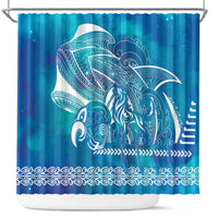 Kuri Dog Waka New Zealand Matariki Shower Curtain Ocean Sharks Maori Tattoo LT14 Blue - Polynesian Pride