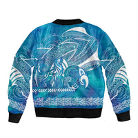 Kuri Dog Waka New Zealand Matariki Sleeve Zip Bomber Jacket Ocean Sharks Maori Tattoo