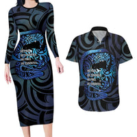 Tuna Eel New Zealand Matariki Couples Matching Long Sleeve Bodycon Dress and Hawaiian Shirt He Piko He Taniwha Maori Pattern LT14 Purple - Polynesian Pride