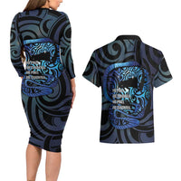 Tuna Eel New Zealand Matariki Couples Matching Long Sleeve Bodycon Dress and Hawaiian Shirt He Piko He Taniwha Maori Pattern LT14 - Polynesian Pride