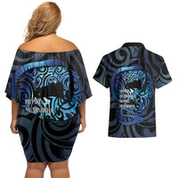 Tuna Eel New Zealand Matariki Couples Matching Off Shoulder Short Dress and Hawaiian Shirt He Piko He Taniwha Maori Pattern