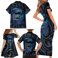 Tuna Eel New Zealand Matariki Family Matching Short Sleeve Bodycon Dress and Hawaiian Shirt He Piko He Taniwha Maori Pattern LT14 - Polynesian Pride