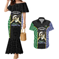Personalised South Sea Islanders National Recognition Day Couples Matching Mermaid Dress and Hawaiian Shirt Australia Aboriginal Vanuatu Pig Tusk LT14 Black - Polynesian Pride