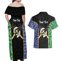 Personalised South Sea Islanders National Recognition Day Couples Matching Off Shoulder Maxi Dress and Hawaiian Shirt Australia Aboriginal Vanuatu Pig Tusk LT14 - Polynesian Pride